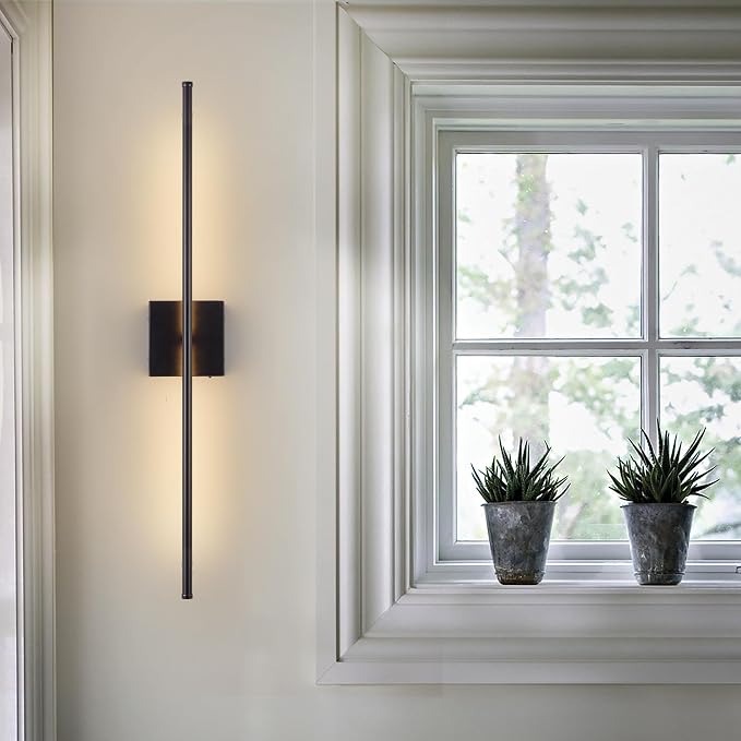 KARTOOSH 40.1 Inch Wall Sconces Battery Operated for Living Room Black | Rechargeable Wireless Wall Lamp Set of 2, 3000K Warm White Dimmable Wall Light Remote Control Indoor Lighting for Bedroom