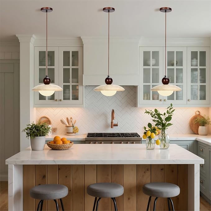 Wabi Sabi Pendant Light,Yellow Travertine Japandi Japanese Minimalist Stone Light Fixture,Adjustable Nordic Hanging Lamp for Kitchen,Bedroom,Vanity Japandi & Japanese Light Fixture(Walnut color)