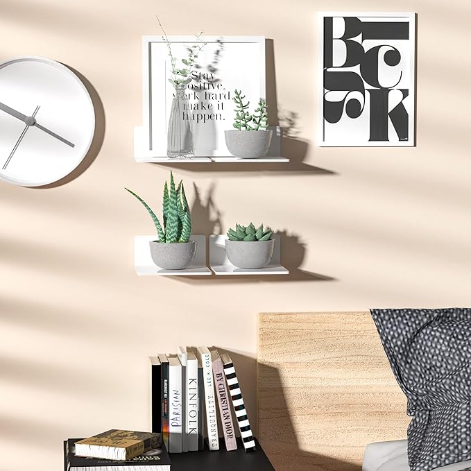 Sezanrpt 6 Inches Acrylic Small Wall Shelves 2 Pack, Floating Shelf for Wall Mounting, Acrylic Display Ledges for Funko Pop Figures, Home Décor, Living Room, Gaming Room, Plants(6 inch, White)