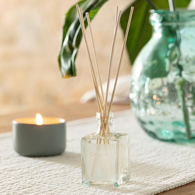 Chakra Reed Diffuser Set - Reed Diffusers for Home, Office and Living Spaces with Long-Lasting Fragrance, Scent Diffuser with Decorative Glass Bottle & Bamboo Sticks, 3.3 fl oz, Jasmine