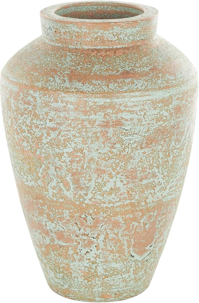 Deco 79 Ceramic Decorative Vase Antique Style Textured Patina Centerpiece Vase, Flower Vase for Home Decoration 10" x 10" x 15", Brown