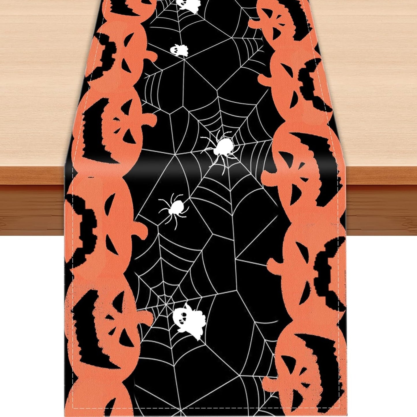 Halloween Long Table Runner Black and Orange Pumpkin Spider Web Table Linen Runner Kitchen Dining Table Runner Halloween Table Decoration for Holiday Indoor Outdoor Home Party Decor 13 x 72 Inch