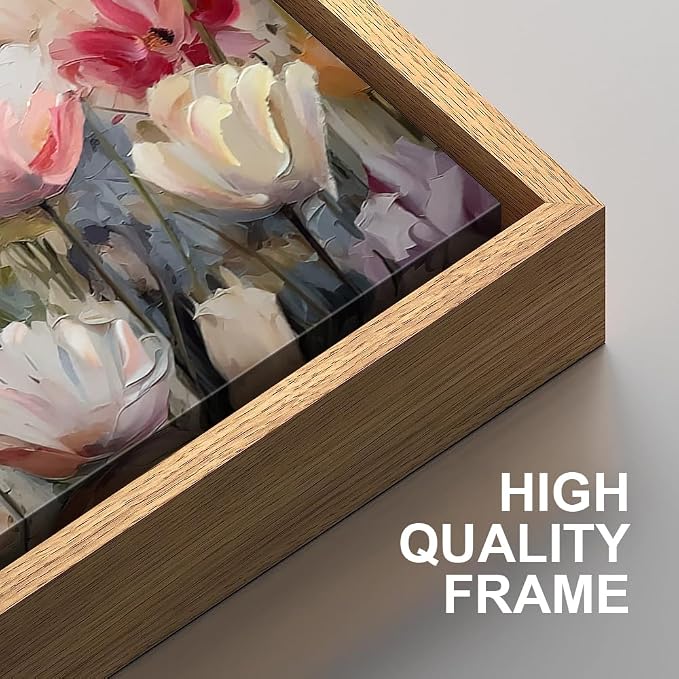 HPNIUB Large Nature Wildflowers Framed Wall Art Pink Floral Canvas Oil Painting Modern Aesthetic Wall Decor Abstract Flower Artwork for Living Room Bedroom Decor -20"x40"