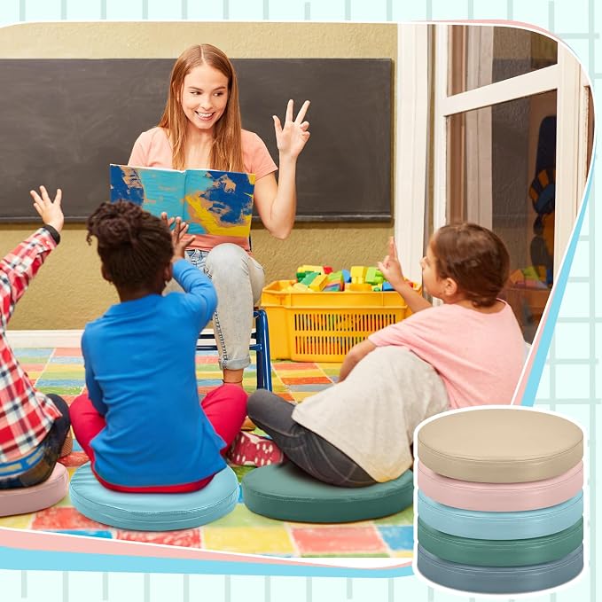 Juexica 5 Pcs Extra Thick Flexible Seating Floor Cushions Assorted Colored Pillow Floor Cushions for Classroom Soft Flexible Seating for Learning Sitting Office School Chair (Morandi Colors,Round)