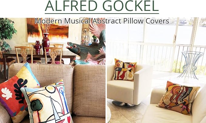 Abstract Pillow Cover by Alfred Gockel Modern Pillowcase Couch Wild Party Musical Cushion Mid Century Throw Pillowsham Modern Chair Cushion Hand Embroidered Wool Size 18x18