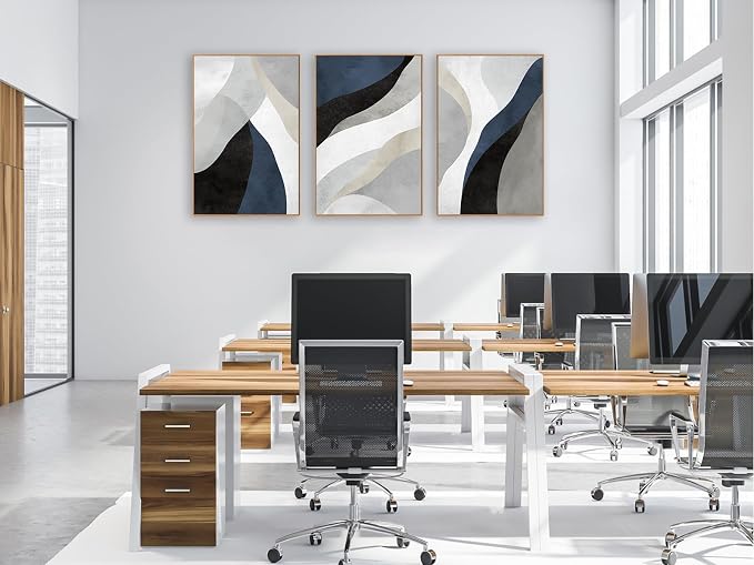 Large Abstract Framed Wall Art - Modern Canvas Wall Art Pictures Prints for Living Room Decor Natural Float Framed Artwork for Bedroom Kitchen Home Office Decoration 72" X 36" Set of 3 Blue Grey White