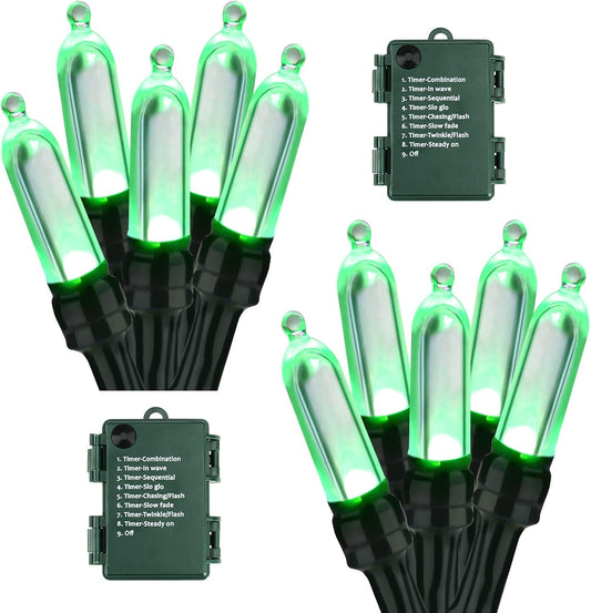 BrizLabs Green String Lights, 17.94ft 50 LED Christmas Lights, 8 Modes Battery Green Xmas Lights Indoor/Outdoor, Mini Decorative Holiday Light String Green Wire for Christmas Party Home Decor