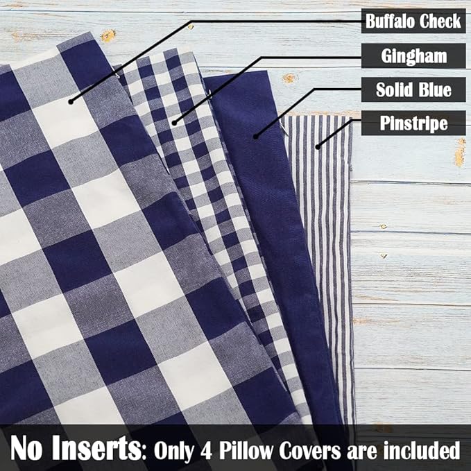 CARRIE HOME Navy Blue Outdoor Buffalo Plaid 20x20 Throw Pillow Covers Set of 4, Checkered Blue and White Decorative Pillow Covers 20 x 20, Farmhouse Decor Throw Pillows for Porch and Patio