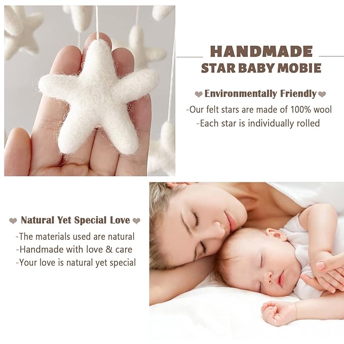 Baby Mobile for Crib - Boho Crib Mobile - Felt Star Mobile - Gender Neutral Baby Mobile - Boho Nursery Decor - Crib Mobile for Girls, Boys - Mobile for Bassinet, Pack N Play - Star