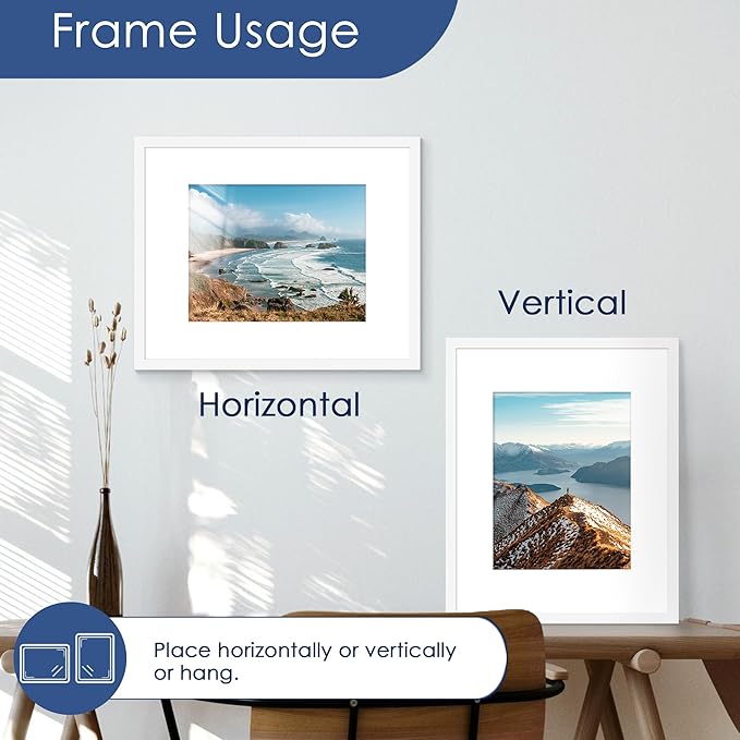 PEALSN 16x20 Picture Frame Set of 6, Display Pictures 11 x 14 with Mat or 16 x 20 without Mat for Wall Mounting Display, Poster Frames Collage for Wall Decor, White