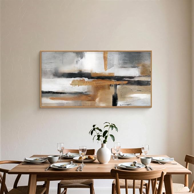 Modern Abstract Framed Canvas Wall Art Set, Neutral Textured Wall Decor, Boho Minimalist Gold and Gray Wall Painting for Living Room, Bedroom, Dining Room, Office-20 x40 x1