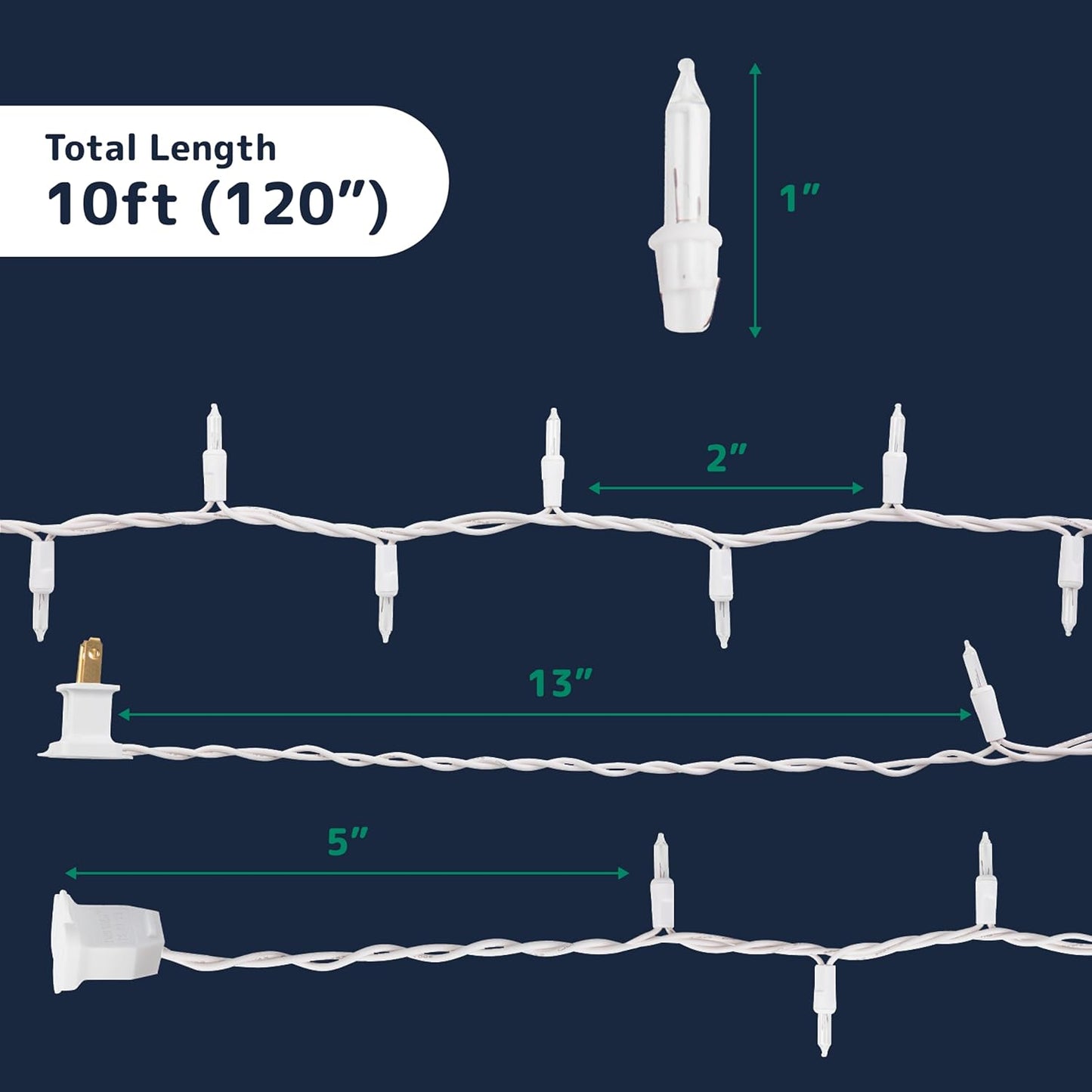 PREXTEX 10 Ft String Lights with Christmas Tree Light Warm White - Indoor/Outdoor Decor - Xmas Lights for Holidays, 50 Twinkle LED Lighting on White Wire - Multi-Strand Connectable