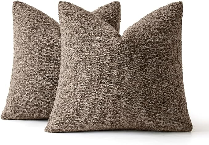 MIULEE 22x22 Inch Decorative Euro Sham Pillow Covers for Couch Bed Set of 2 Textured Boucle Neutral Throw Pillow Covers Dark Brown Accent Solid Vintage Pillowcases Sofa Living Room Home Decor
