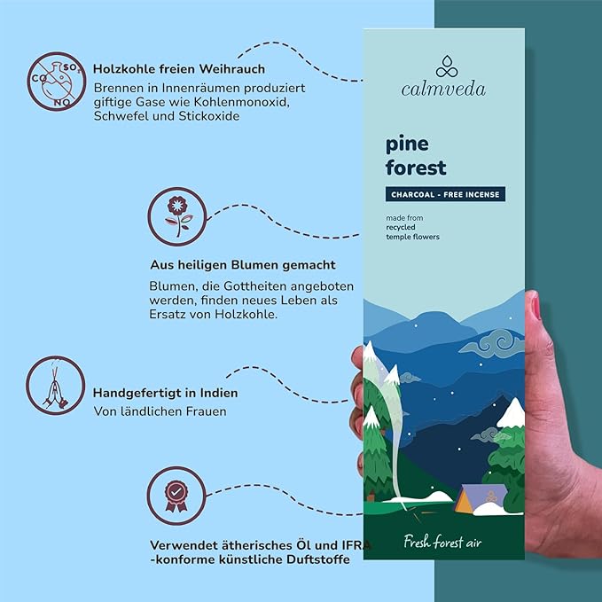 CALMVEDA Pinon Pine Incense Sticks - (80+ Pine Scented Sticks for Christmas Tree) Charcoal Free Natural Incense Non Toxic | Aroma of Fresh Needles & Woody Bark, Perfect Christmas Inscents