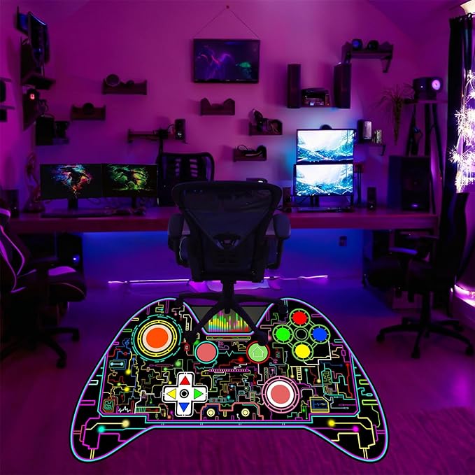 Boys Gamepad Shaped Carpet Rug - Gamepad Shaped Area Rug for Boys Bedroom Gaming Themed Area Rugs Kids Gaming Room Decor, 5x7 Feet
