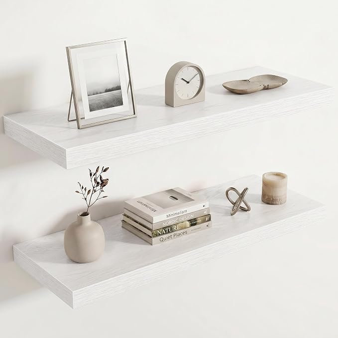 Acovy 10" Extra Deep Floating Shelves for Wall, 30" Long Wood Wall Shelves Set of 2 for Bathroom Bedroom Kitchen Living Room Laundry Room, Modern Floating Shelf for Home Decor