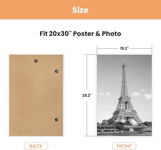 upsimples 20x30 Picture Frame White 3 Pack, Scratch-Proof Poster Frames 20 x 30 for Photo Gallery - Slide-In Strips, Horizontal or Vertical Wall Mounting