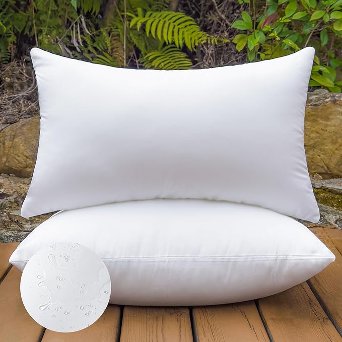 12x20 Outdoor Pillow Inserts Set of 2 Waterproof Hypoallergenic Throw Cushion Fillers - Rectangle Polyester White Lumbar Support Decorative Pillows for Couch, Bed, sofa, Patio - Soft & Firm Support