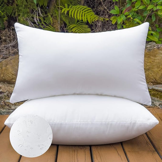 12x20 Outdoor Pillow Inserts Set of 2 Waterproof Hypoallergenic Throw Cushion Fillers - Rectangle Polyester White Lumbar Support Decorative Pillows for Couch, Bed, sofa, Patio - Soft & Firm Support