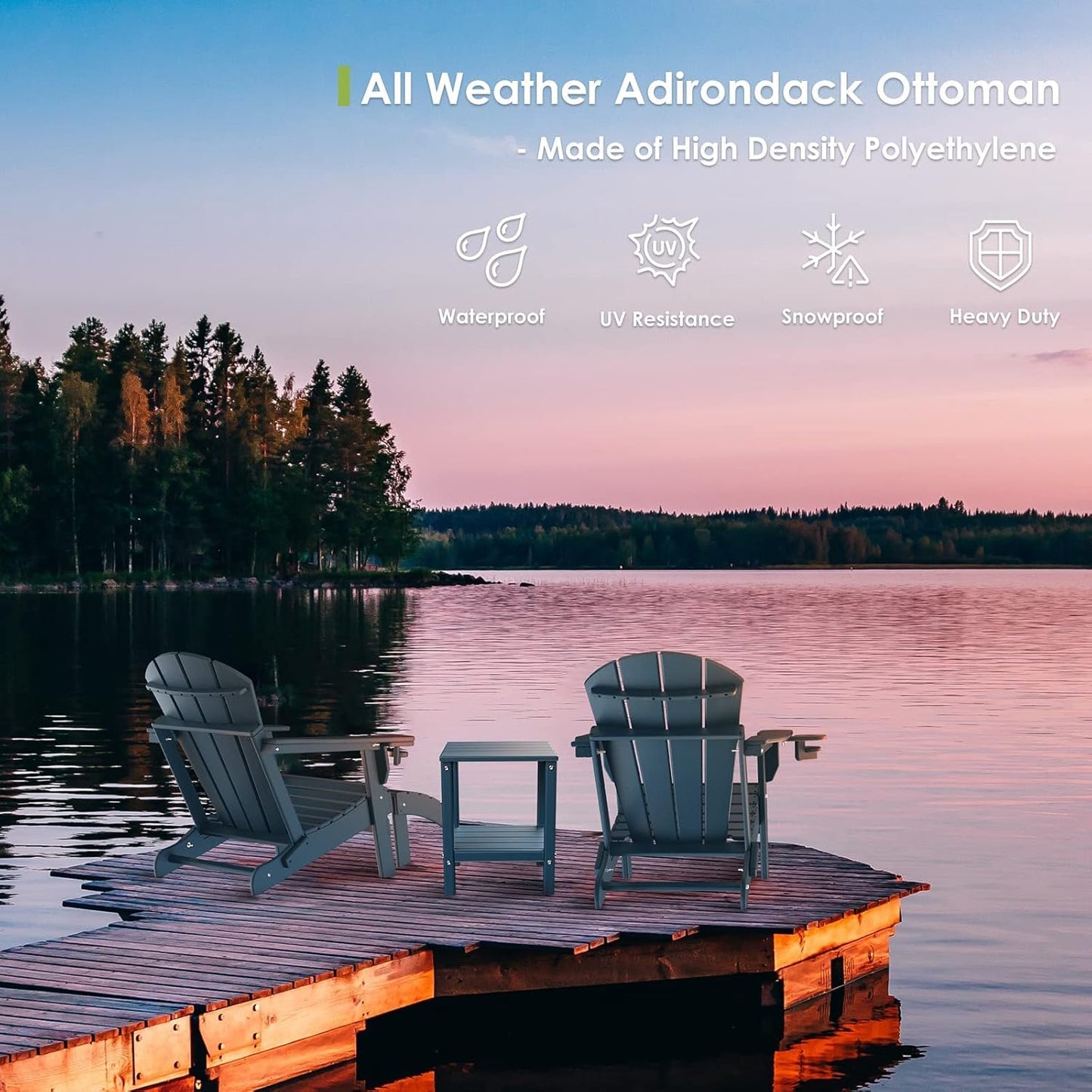 GREENVINES Adirondack-Ottoman | HDPE Plastic | Outdoor Footrest | All Weather | Foot Rest | Foot Stool | Blue | for Adirondack Chair | for Patio Backyard Pool