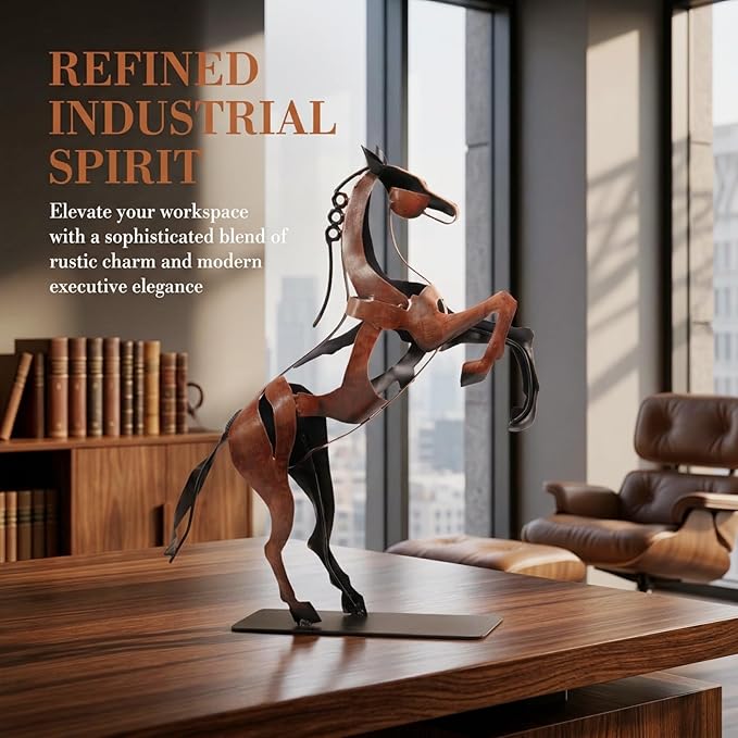 SunBlogs Art Metal Horse Statue Décor, Handmade & Hand-Painted Modern Western Horse Decoration, Rustic Iron Sculpture Gifts for Home Office for Horse Lovers (Brown)