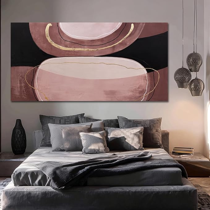 ZUNARE Modern Abstract Brown and Black Canvas Wall Art with Gold Accent Lines Minimalist Contemporary Wall Decor for Living Room Bedroom Office dinning room Artwork 29x58 Inch