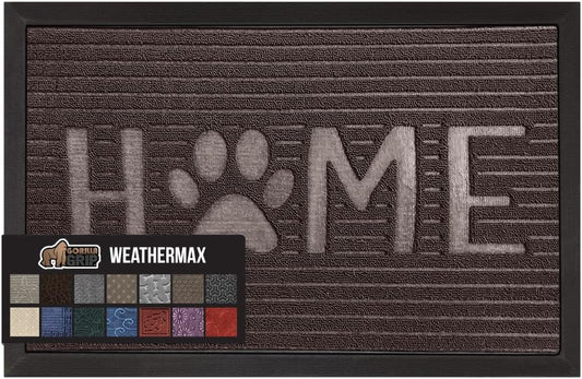 GORILLA GRIP 100% Waterproof All-Season WeatherMax Doormat, 47x35, US Designed Natural Rubber, Stain and Fade Resistant, Low Profile Indoor Outdoor Door Mats, Easy Clean Patio Mat, Espresso Home Paw