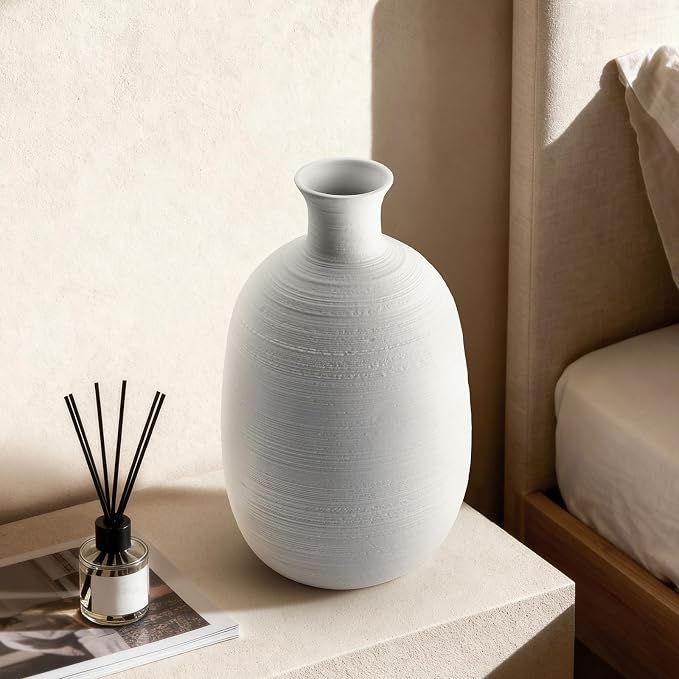 RONDURE 10.4" Modern Ceramic Table Lamp, Fully Dimmable Bedside Lamp for Bedroom Living Room Nightstand, White Translucent Ceramic Shade, Warm Ambient Decorative Corded Lighting, Bulb Included