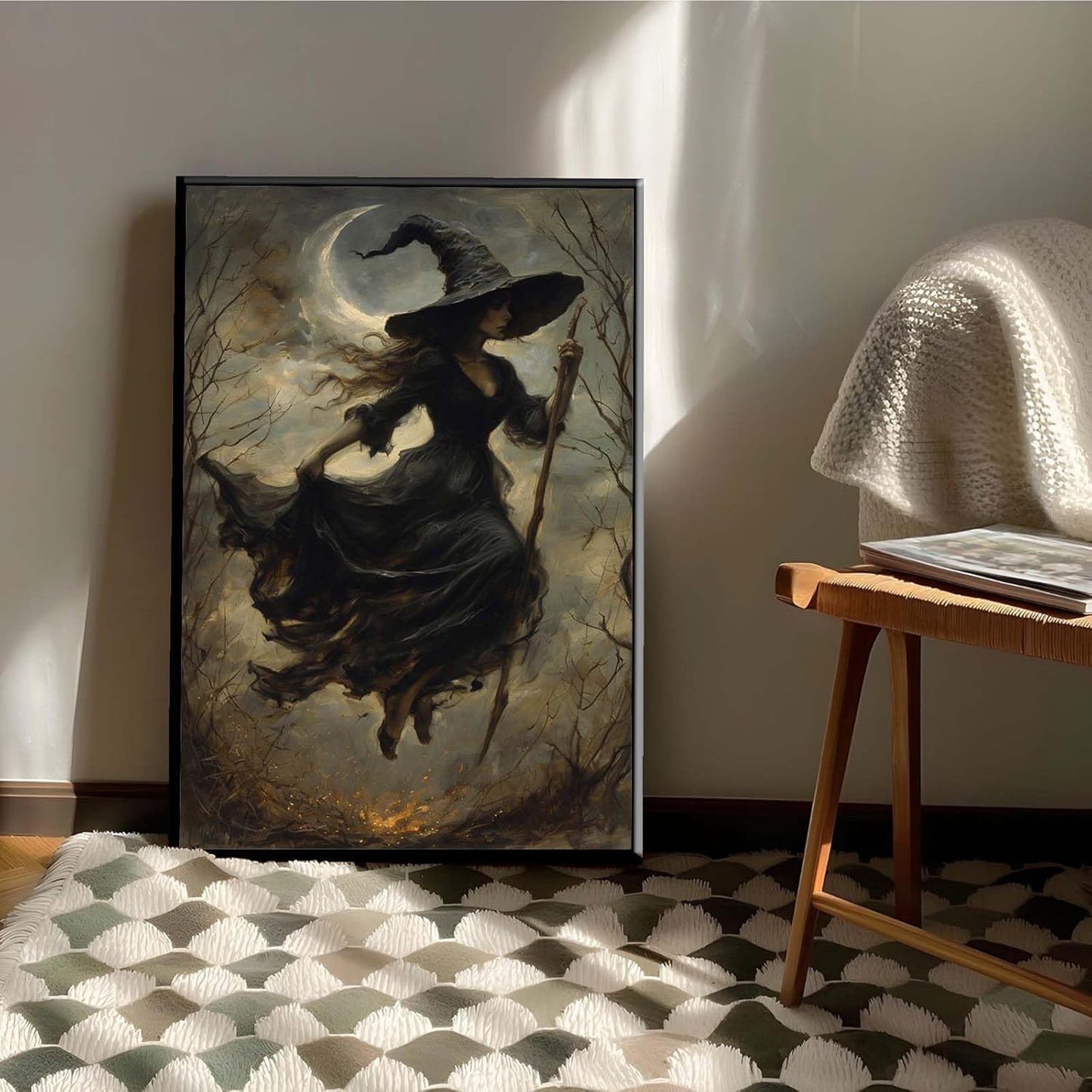 JFHCQJPK Witch in the Forest Halloween Print Wall Art Poster Witch Decor Vintage Print Dark College Wall Art Victorian Gothic Room Decor Canvas Wall Print24x36in Metal blackFramed