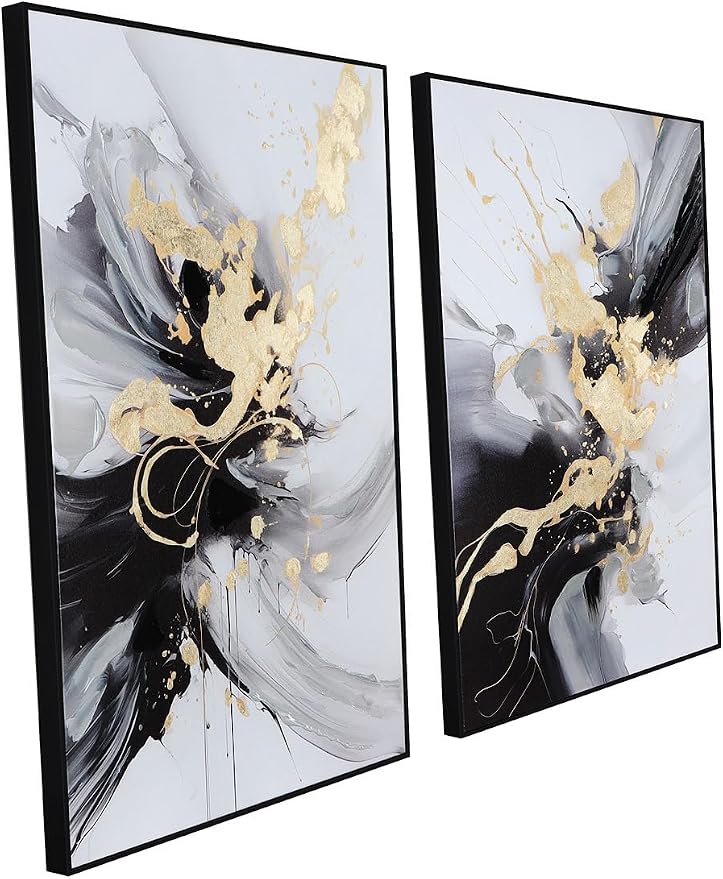 SAFERRYHOME Framed Canvas Wall Art - Black and Gold Wall Art Decor - Large Abstract Wall Art for living room bedroom office