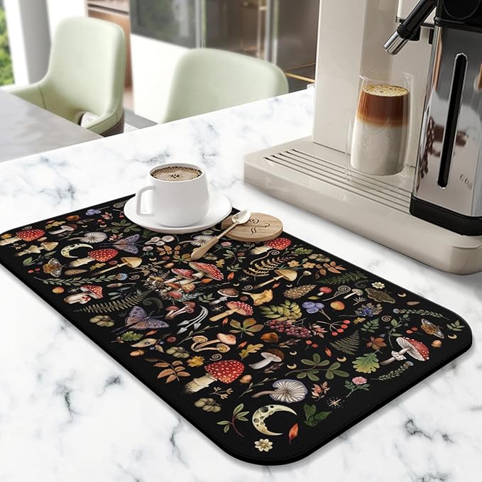 Fun Coffee Mat 19inx12in,Coffee Bar Mat for Countertops,Absorbent Hide Stain Anti-Slip Coffee Bar Accessories Fit Under Coffee Machine Mat,dish Drying Mats for Kitchen