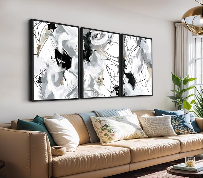 Large Framed Wall Art Canvas - Natural Framed Art Abstract Canvas Pictures for Living Room Modern Canvas Prints for Bedroom Black Float Framed Artwork for Home Office Kitchen Decor 16" X 24" X 3