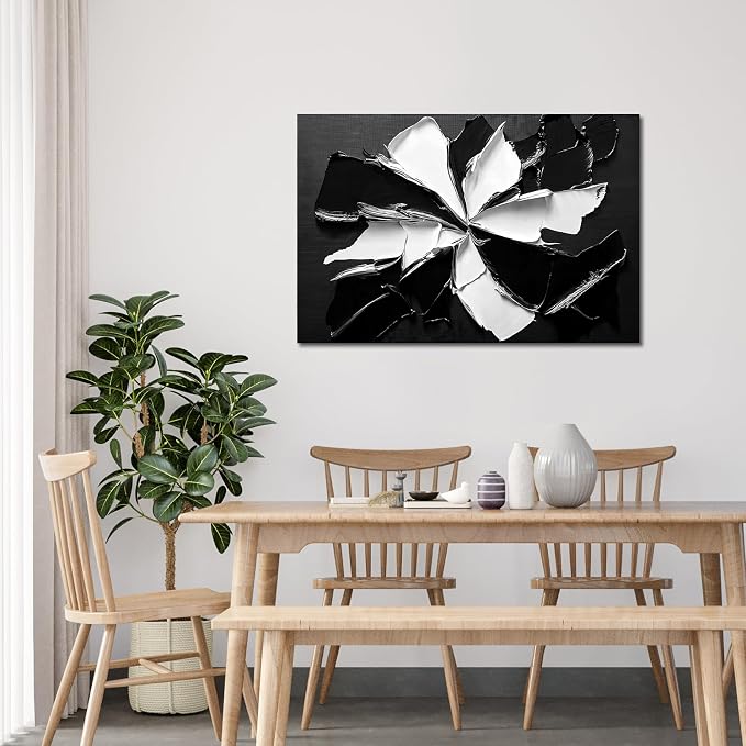 Abstract Wall Art Decor Modern Minimalist Wall Art Pictures for Living Room Black and White Wall Art Prints Abstract Canvas Art Wall Decor Flowers Artwork for Walls Office Home Decoration 32" X 48"