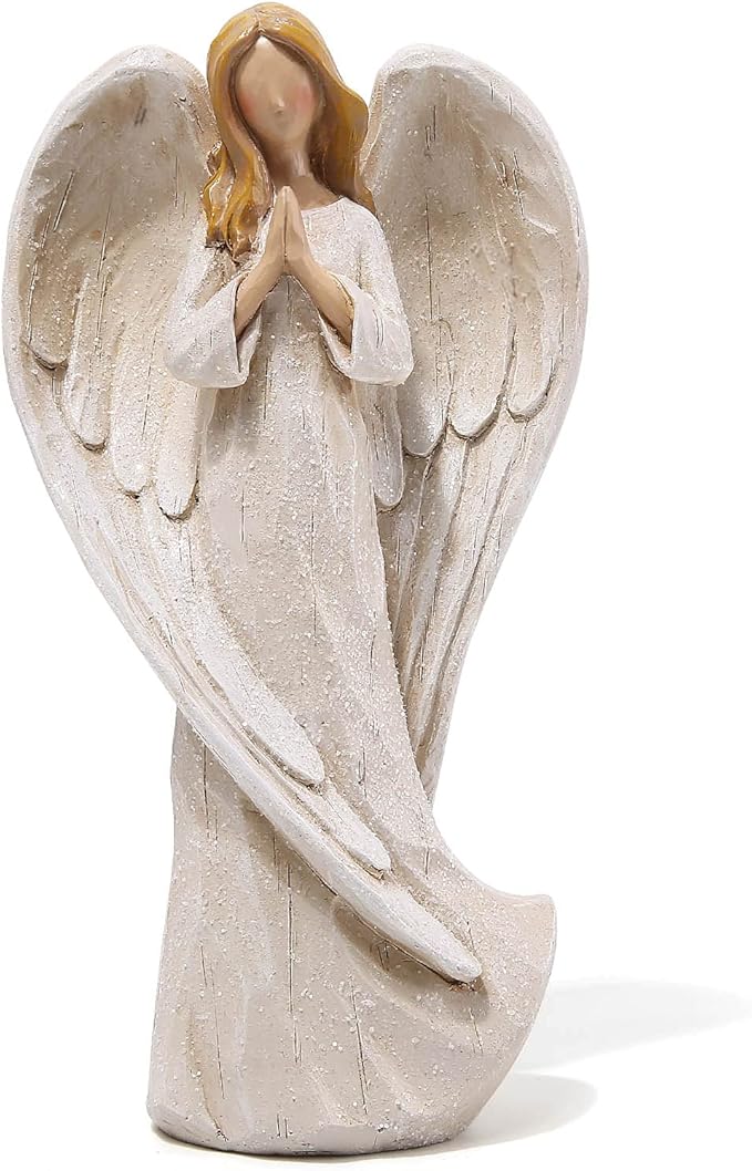 Hodao Praying Angel Figurine Resin Guardian Angel Statue for Home Decor, Elegant White Blessing Sculpture for Shelf Table Mantel, Keepsake Gift for Mom, Women and Family