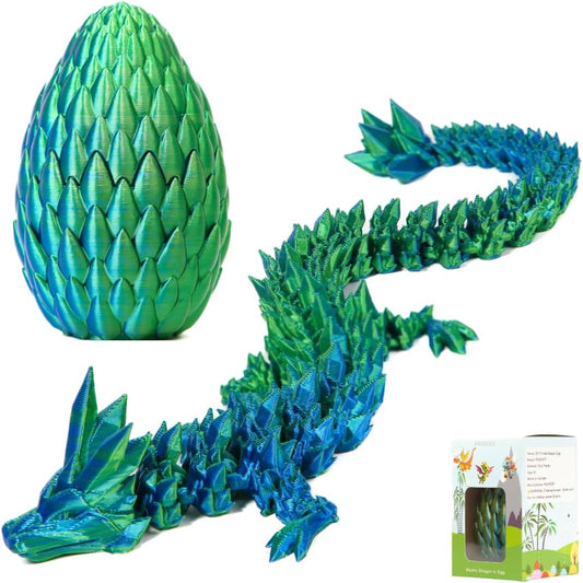 POIVOCF3D Printed 12” Articulated Crystal Dragon Inside 5.1” Egg – Fantasy Collectible, Fidget Toy & Stocking Easter Basket Stuffers for Home & Office Decor (Laser Blue)