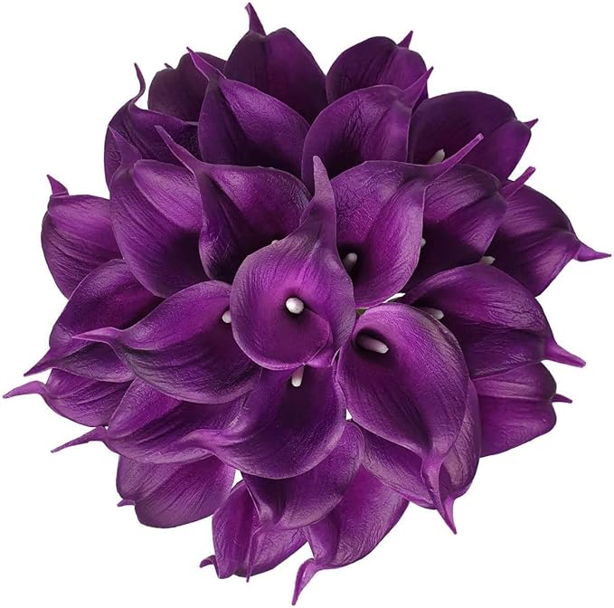 Floral Kingdom 20 Pack 14" Calla Lily Artificial Flowers – Real Touch Royal Purple Latex Flowers for Home Decor Tabletop Centerpieces Living Room & Weddings