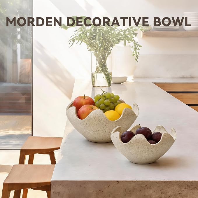 Wavy Decorative Bowl Home Decor - Set of 2 Modern Handicraft Decorative Fruit Bowl for Kitchen Counter, Creative Centerpiece Decor for Entryway Table Coffee Table, Spotted White