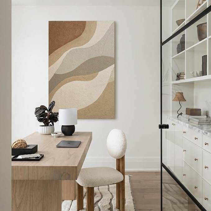 Modern Neutral Textured Vertical Wall Art, Large Oil Painting Wall Decor | Minimalist Original Hand‑Painted Canvas Wall Art, Sandstone Abstract Artwork for Living Room Bedroom Dining Room, 36x24 in