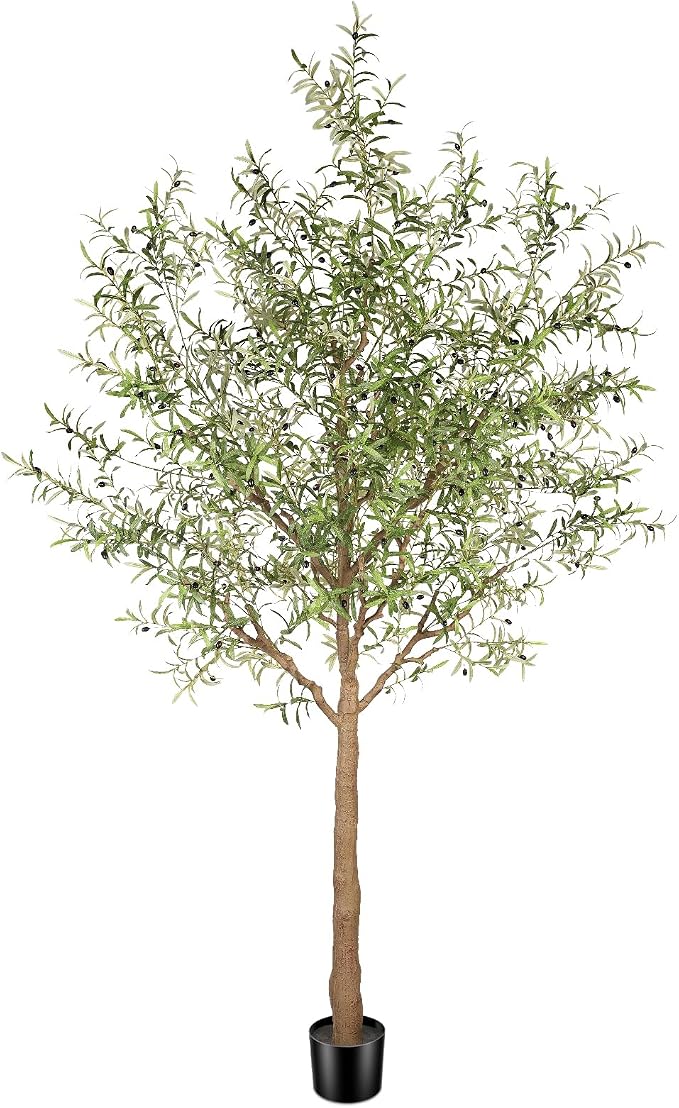 FEELEAD Faux Olive Tree 10ft - Tall Artificial Olive Tree 10 Feet Indoor - Large Fake Plants Olive Trees Artificial Indoor with Natural Wood Trunk for Home House Office Decor