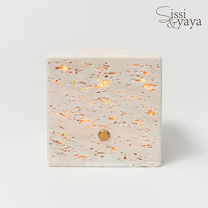 Sissi & yaya Marble Mood Light, Three Color Dimmable LED Accent Light, Natural Quality Travertine, Nightstand and Home Decor, Holiday Gift, Special Occasion. (Square Lamp - Square)