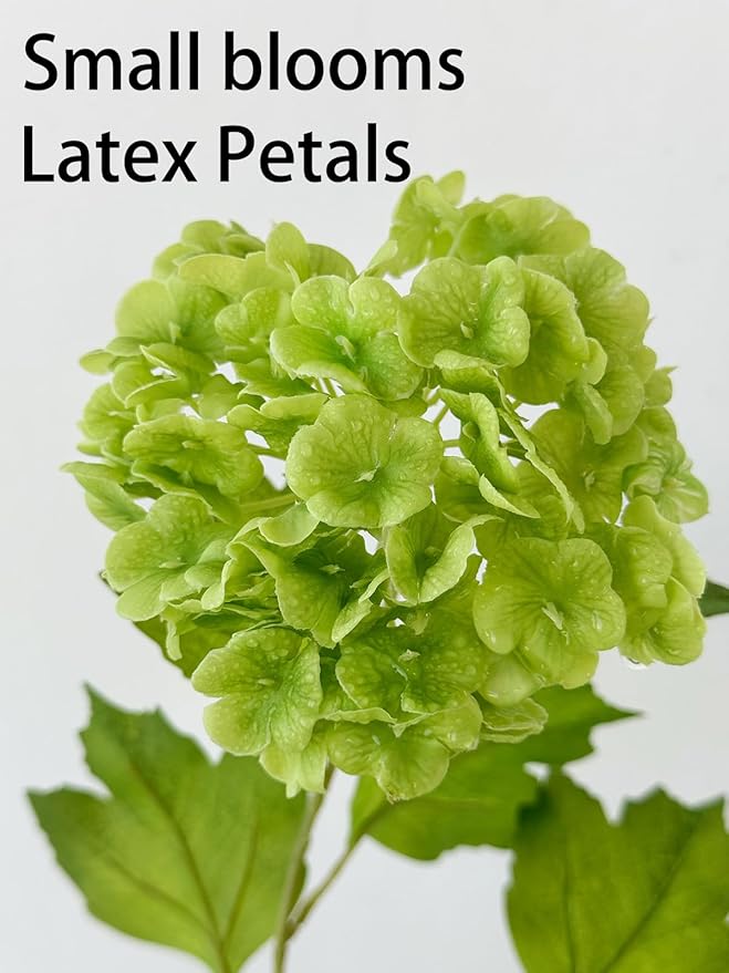 YalzoneMet RUZUQE 4 Pcs Dark Green Artificial Snowball Viburnum Flower 26.8‘’ Small Blooms Hydrangea Real Touch Faux Latex Long Stem Snowball for Spring Home Decoration Table Centerpiece