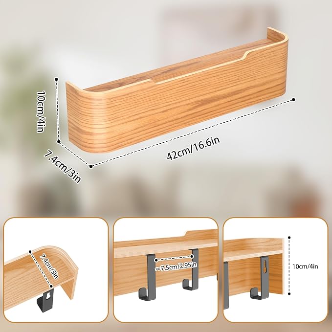 Wall Mounted Coat Rack with Shelf, Wooden Entryway Organizer with Hidden Metal Hooks for Hanging Coats Bags Keys, Modern Floating Shelf for Hallway Bathroom