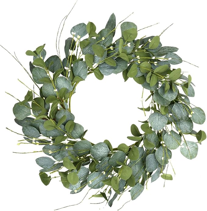 LLZLL 20inch Eucalyptus Wreaths for Front Door Spring and Summer Green Wreath with Berries Farmhouse Door Wreath Year Round Wreaths for Front Door Indoors