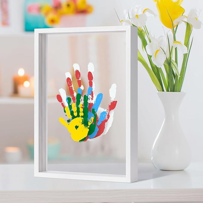 Family Handprint Kit - DIY Handmade Keepsake Wooden Frame - Family Gifts, Adoption Gifts, Gift for New and Expecting Parents- Includes 5 Paint Colors (White)