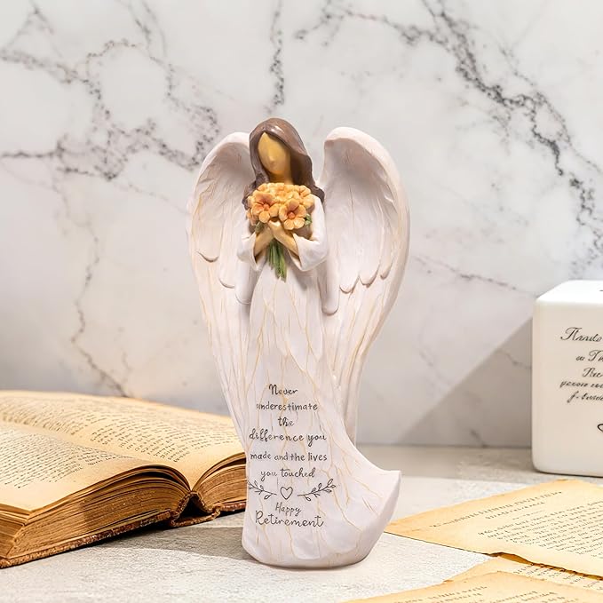 Hodao Retirement Gift for Woman, Angel Figurine with Inspirational Sentiment, Hand-Painted Resin Retirement Keepsake for Coworker, Teacher, Nurse, Friend, Retirement Party Decoration