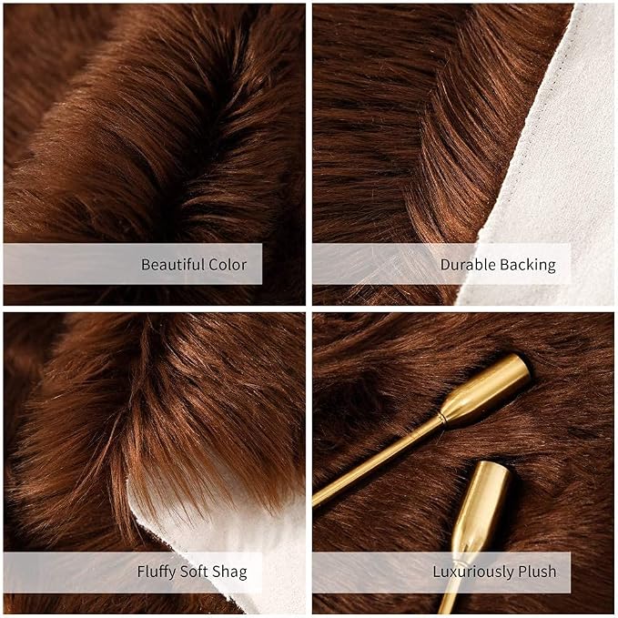 Carvapet Luxury Faux Sheepskin Chair Cover - Soft Plush Fur Seat Pad Skid-Resistant Fluffy Area Rug for Desk Armchair Bedroom Decor Brown 2x3 Feet