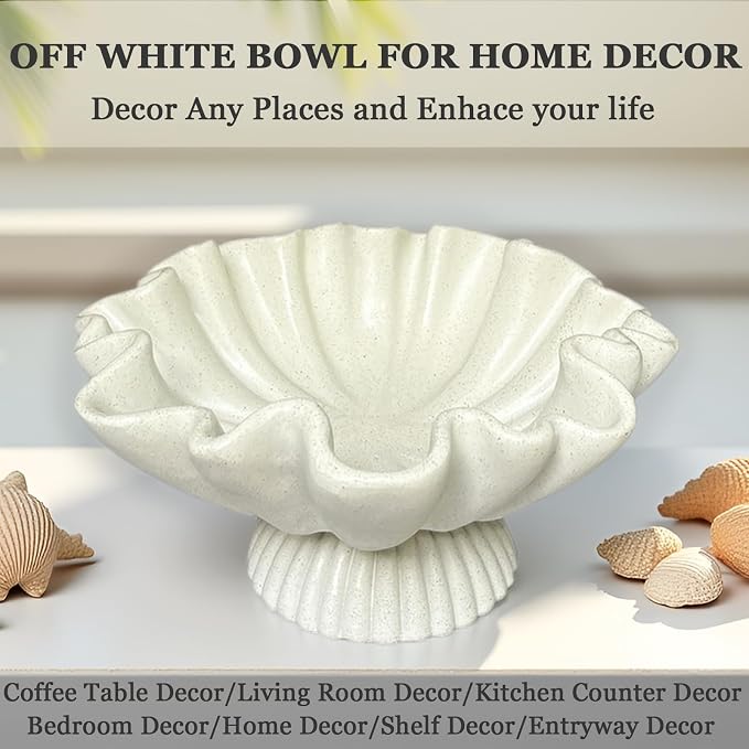 Decorative Bowl for Home Decor - Large Handmade Centerpiece Pedestal Bowl - 10" Key and Purse Wavy Shell Bowls - Scalloped Ruffle Coastal Coffee Table Bowls