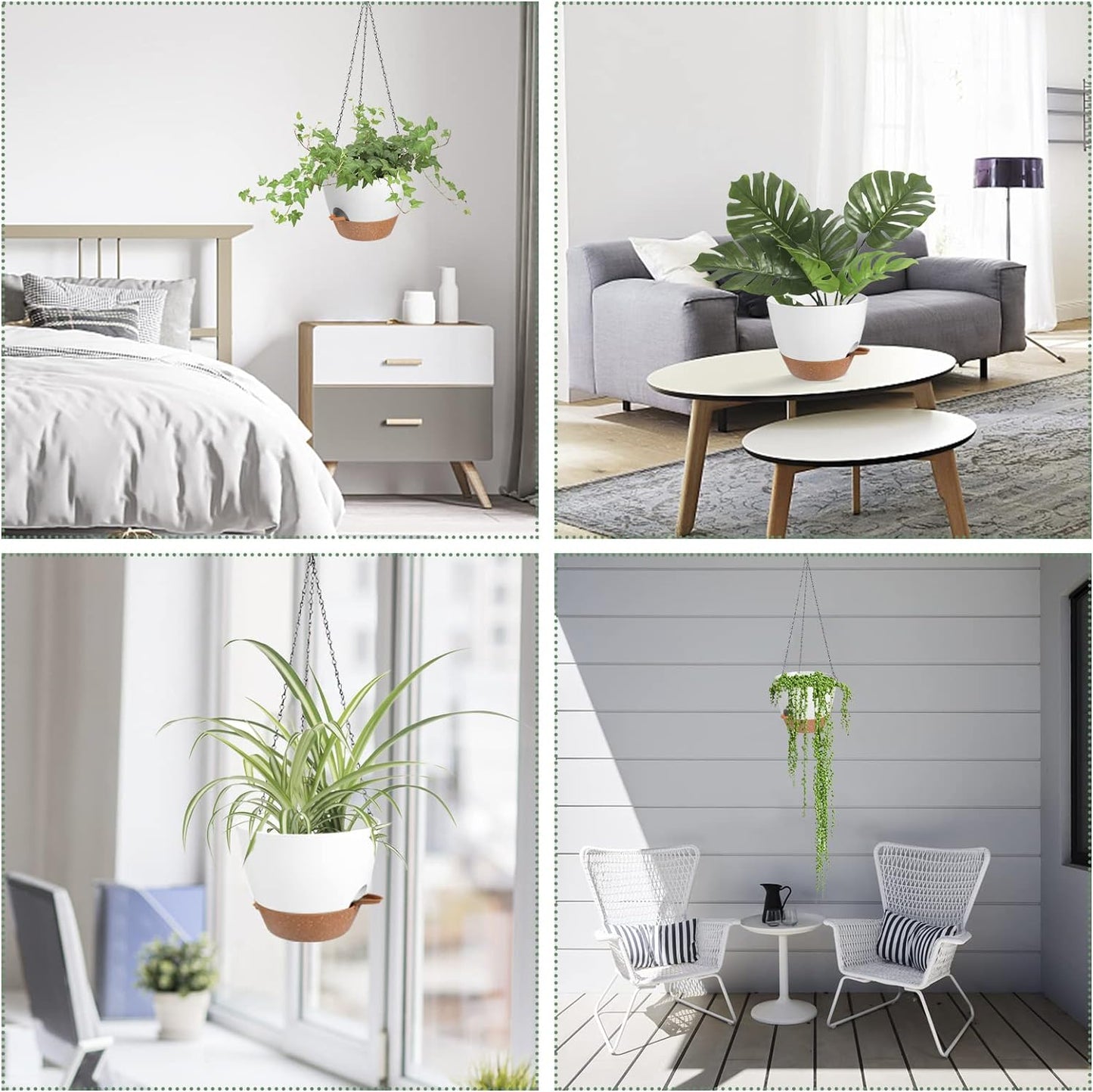 Hanging Planters for Indoor Outdoor Plants, 2 Pack Self Watering Hanging Pot with Drainage Holes & Removable Tray (White, 10'')