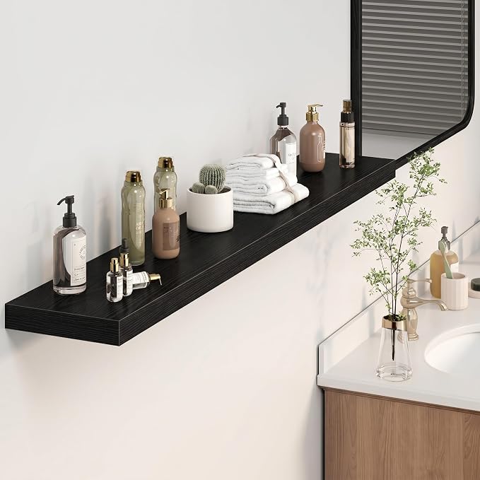 Heimlove 55 Inch Long Floating Shelves for Wall,9.3" Deep Black Floating Shelf Set of 2,Large Display Shelf & Storage Shelf,Wall Mounted Shelves for Bedroom Living Room Kitchen Office