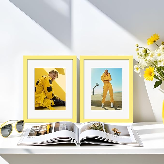 upsimples 8.5 By 11 Picture Frame, Display Pictures 6x8 with Mat or 8.5 x 11 Without, Wall Hanging Photo Frames, Yellow, 1 Pack